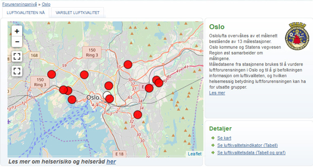 Skjermdump fra www.luftkvalitet.info