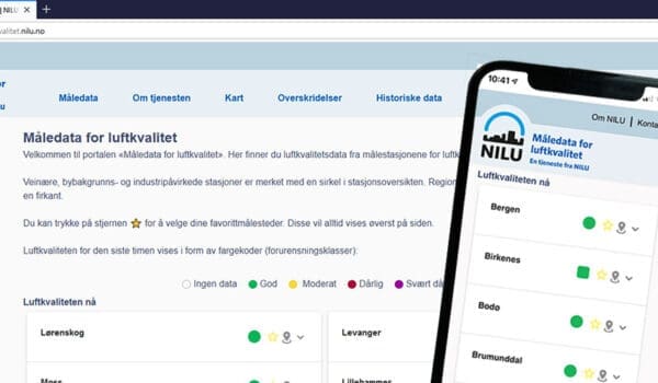 Screenshot av ny portal for måledata for luftkvalitet